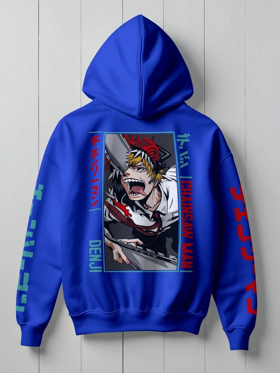 Blouse Moletom Anime Chainsa Man Denji KANGARU 1193 Fluxo Fx - 寶藍色 - 查看 1
