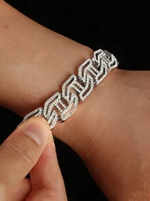 CVNANA 1個時尚冰冷手鍊,嘻哈風格,帶帶有旋轉式美元符號和鑲嵌鑽石裝飾 - 銀色 - 查看 7