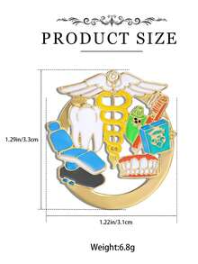 1 件装牙科牙针医用双蛇杖珐琅胸针徽章牙医翻领徽章珠宝礼物送给医生护士 - 彩色 - 查看 3