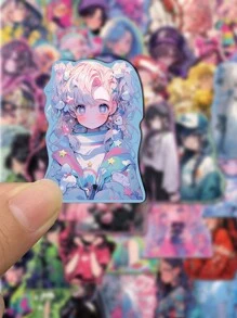 50张甜美女孩精美卡通可爱涂鸦贴纸创意DIY手册吉他笔记本电脑手机防水贴纸,贴纸,动漫贴纸,可爱贴纸 - 彩色 - 查看 4