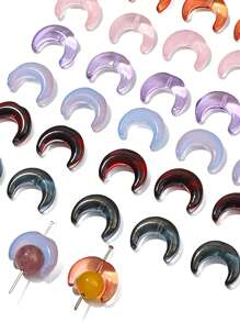 10pcs 15x12mm Glass Transparent Moon Shaped Frame Spacer Beads, Used For Jewelry Making DIY Special Connection Necklace Bracelet Earring Pendant Craft Supplies