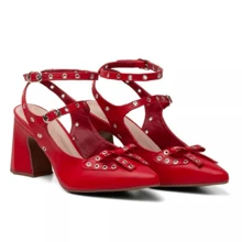 Women's Scarpin Thick Heel Block Pointed Toe Social Comfortable Casual - Đỏ - Xem 1