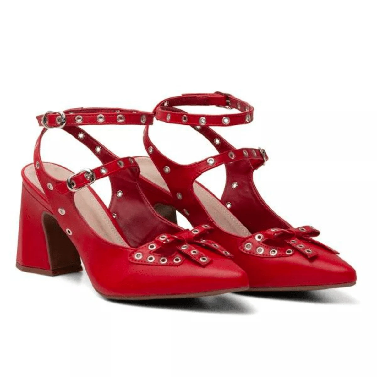 Women's Scarpin Thick Heel Block Pointed Toe Social Comfortable Casual - Đỏ - Xem 1
