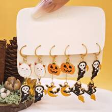 10 chiếc bông tai hợp kim theo chủ đề Halloween, bao gồm các thiết kế bí ngô, dơi, mạng nhện và ma - Nhiều màu - Xem 10