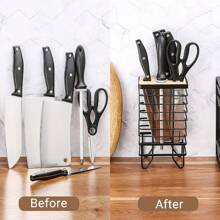 Knife Block Holder Universal Kitchen Knife Organizer Storage Stand 8 Slots Top Hollow Iron Wire Safe To Use Different Size Shape Knife Kitchen Countertop Organizer White