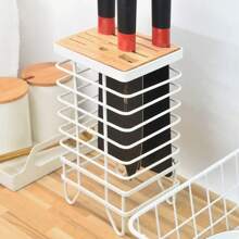 Knife Block Holder Universal Kitchen Knife Organizer Storage Stand 8 Slots Top Hollow Iron Wire Safe To Use Different Size Shape Knife Kitchen Countertop Organizer White
