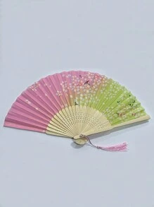 折扇中国风女式汉服旗袍舞蹈家庭学生夏季便携式迷你扇子（随机1件）最佳礼物 - 彩色 - 查看 3