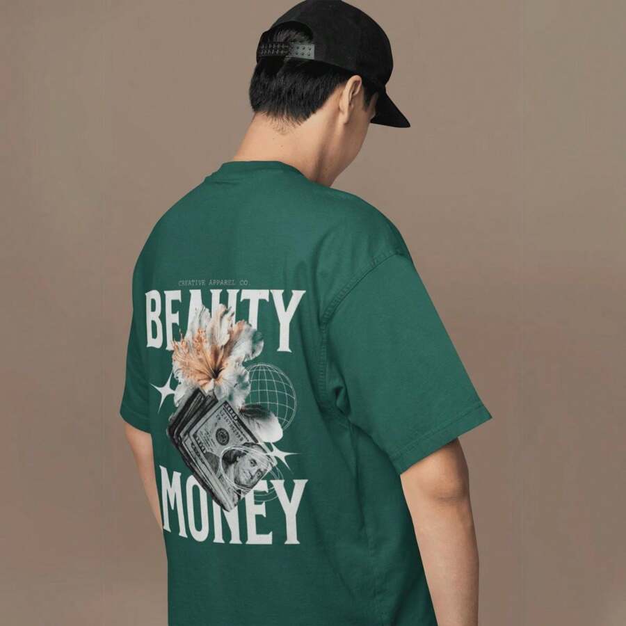 Beauty Money Printed Men's T-Shirt Blouse 100% Combed Cotton 30.1 - xanh quân đội - Xem 1