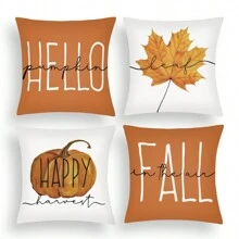 4 pièces/1 pièce Taie d'oreiller avec motif de camion de citrouille à carreaux d'automne et de gnome, décoration de Thanksgiving pour canapé et coussin