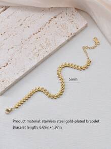 适合女性日常佩戴的镶有钻石和镀金手链的不锈钢首饰套装 - 金黃色 - 查看 10