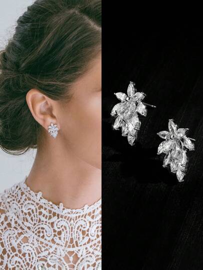 2pcs Elegant Retro Cubic Zirconia Bride And Bridesmaid Earrings, Hypoallergenic Wedding Jewelry. Valentine's Day Accessories