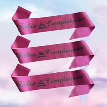 1pc Spanish Language Happy Birthday Sash, Party Glittery Shoulder Strap, Shiny Gold Birthday Belt, Birthday Girl Sash, Party Supplies - Multicolor - View 6