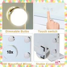 60x50CM Hollywd Mirror With Dimmable LED Bulbs Vanity Make Up Table Wall Light Bathroom Accessories Back To School - White - View 8