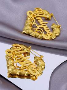 50mm Customized Name Bamboo Hoop Earrings, Personalized Jewelry Name Earrings, Heart-Shaped Birthday Gift For Women - Gold - View 3