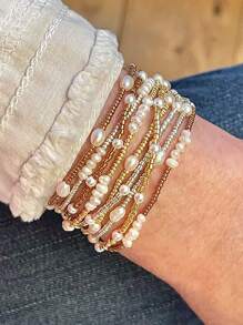 Pulsera de perlas de arroz de imitación, set de 3/6 piezas, pulsera apilada
