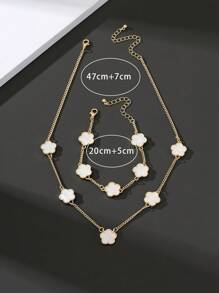 1 件男士商务风格时尚三叶草吊坠项链和手链套装情人节 - 白色 - 查看 5