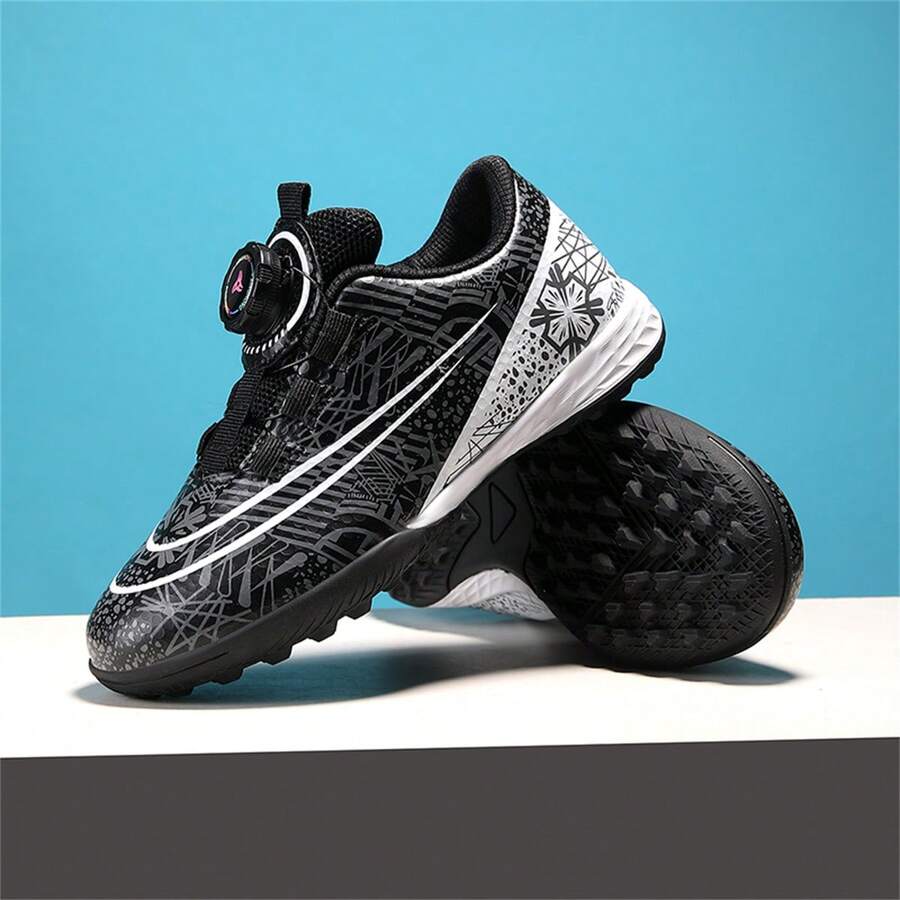 Men's Football/Soccer Shoes, TF Spikes, Breathable Rotary Studs, Professional Training Cleats - Black - View 1