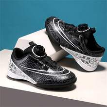 Men's Football/Soccer Shoes, TF Spikes, Breathable Rotary Studs, Professional Training Cleats - Black - View 4