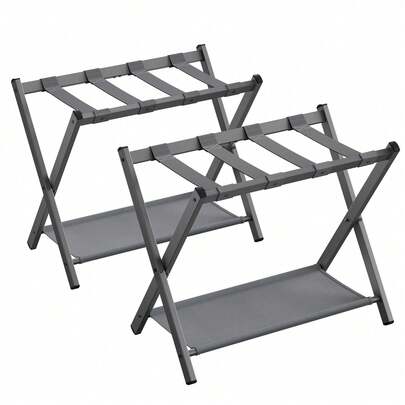  Portaequipajes de SONGMICS para habitación de invitados, set de 2, estante para maletas con estante de almacenamiento, estructura de acero, plegable para un almacenamiento fácil, decoraciones de Halloween, disfraces de Halloween, decoración de otoño, decoración de festival