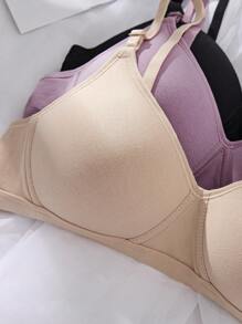 3pcs/Set Women Comfortable Sleeping Soft Cup Wireless Bras, Solid Color Lingerie - Multicolor - View 2