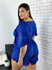 Vesti Sp Women's Set Plus Size Summer Cropped Short Skirt Gringa New Year's Beach 2 Pieces - 寶藍色 - 查看 2