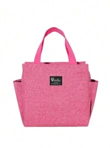 1pc Large Capacity Insulated Lunch Bag With Dual Pockets, Random Color - Hot Pink - View 2