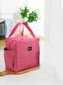 1pc Large Capacity Insulated Lunch Bag With Dual Pockets, Random Color - Hot Pink - View 4