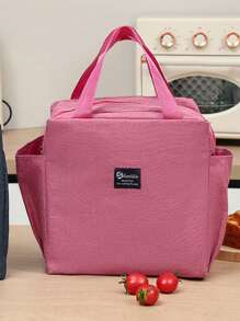 1pc Large Capacity Insulated Lunch Bag With Dual Pockets, Random Color - Hot Pink - View 3