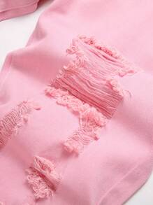 Men's Fashionable Pink Distressed Jeans - Pink - View 5