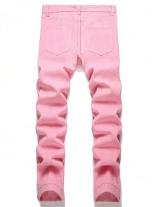 Men's Fashionable Pink Distressed Jeans - Pink - View 2