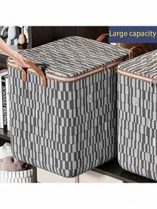 1 pièce Sac de rangement pour couette rayé gris sans fenêtre, sac de rangement pliable, sac fourre-tout de grande capacité, sac de bagage à main, sac de rangement pour literie, décorations d'Halloween, costumes d'Halloween, décorations d'automne, décorations de festival