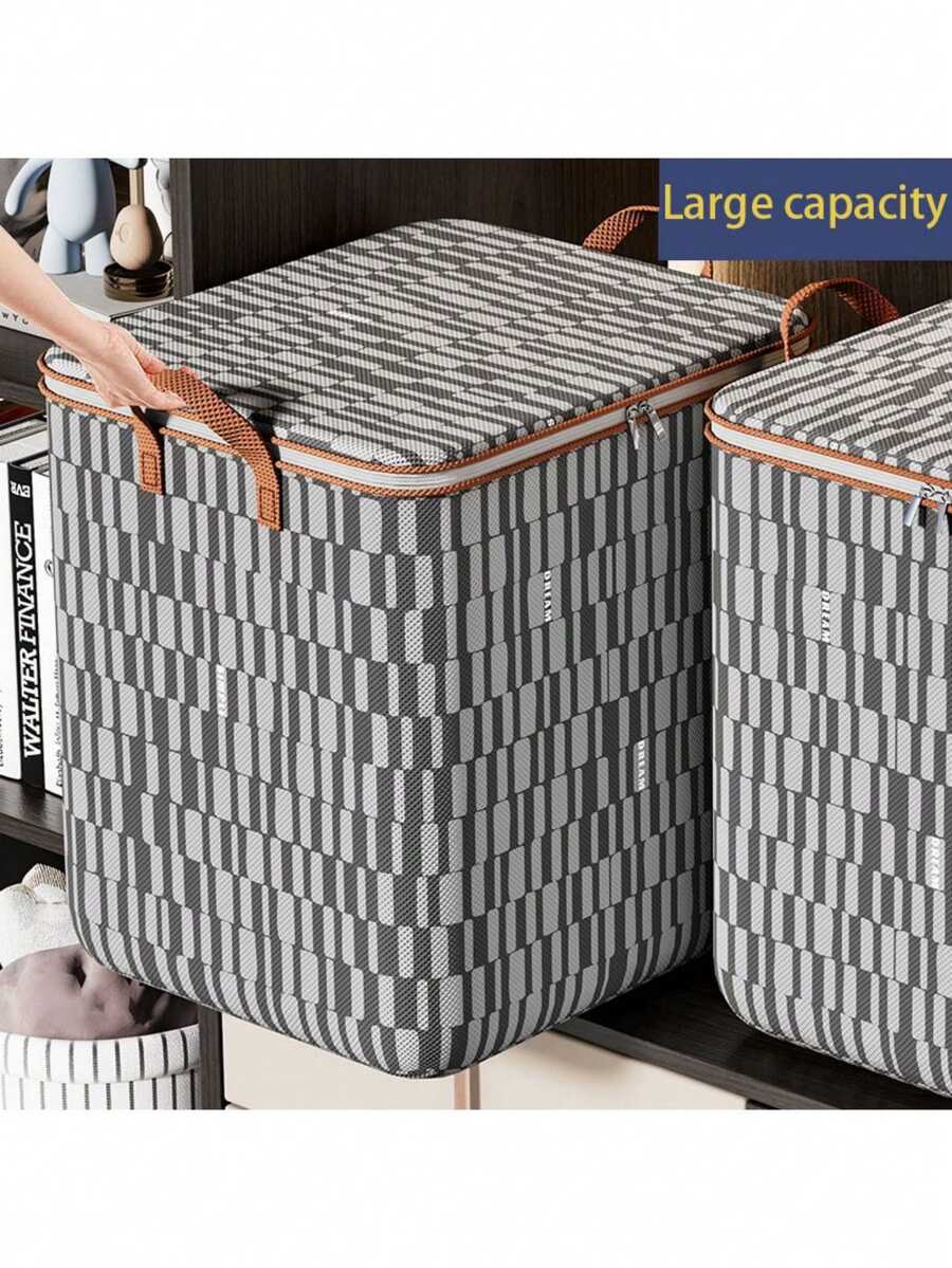 1 pièce Sac de rangement pour couette rayé gris sans fenêtre, sac de rangement pliable, sac fourre-tout de grande capacité, sac de bagage à main, sac de rangement pour literie, décorations d'Halloween, costumes d'Halloween, décorations d'automne, décorations de festival