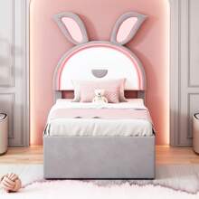 okwish Lit enfant 90 x 200 cm, canapé-lit simple rembourré multifonctionnel en tissu velours avec lit gigogne, tiroirs de rangement et lumière LED à couleur changeante