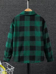 Boys' Plaid Shacket, Classic Collared Long Sleeve Plaid Shirt, Fashionable For Spring & Summer