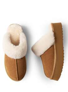 Women's Genuine Suede Fuzzy Cozy Memory Foam Waterproof Slippers Platform Shoes Stylish Indoor Outdoor Comfort Winter Holiday Gift - Màu Tím - Xem 7