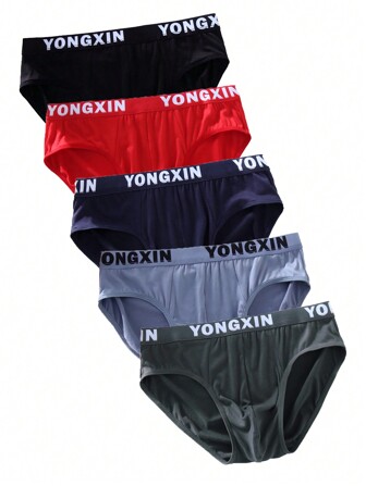 5pcs Men's Soft, Breathable And Skin-Friendly Fashion Briefs With Letter Print