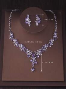 Luxury Bride Jewelry Set: Crystal Water Drop Necklace & Earrings In Purple, Blue, Red - Wedding Dress, Formal Gown, Stage Performance Accessory