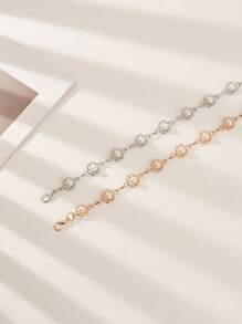 1pc Plus Size Women's Elegant Floral Cutout Faux Pearl Embellished Gold-Tone Chain Belt, Suitable For Dress, Casual, Party, And Vacation Wear Summer School Fall, Autumn, Halloween - Multicolor - View 6