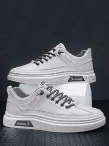 Men's New Leather Sneakers, Outdoor Thick Sole Wear-Resistant Breathable Casual Flat Shoes, Versatile Sports Leisure Shoes, Suitable For All Seasons - White - View 1