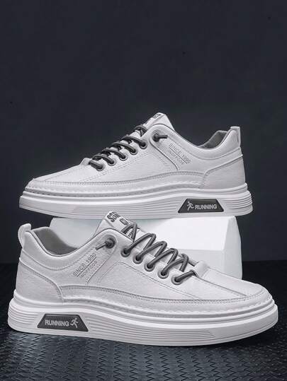 Men's New Leather Sneakers, Outdoor Thick Sole Wear-Resistant Breathable Casual Flat Shoes, Versatile Sports Leisure Shoes, Suitable For All Seasons