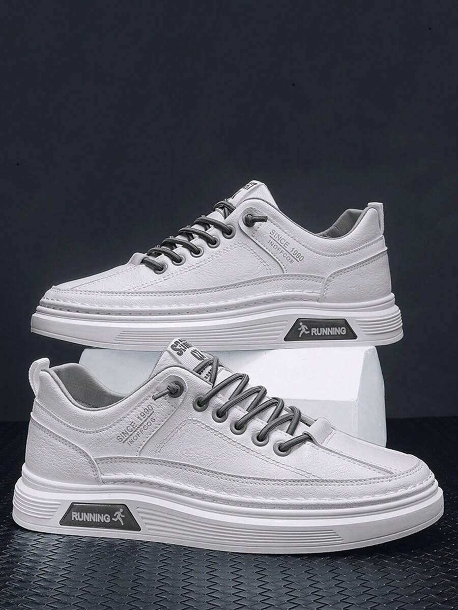 Men's New Leather Sneakers, Outdoor Thick Sole Wear-Resistant Breathable Casual Flat Shoes, Versatile Sports Leisure Shoes, Suitable For All Seasons - White - View 1