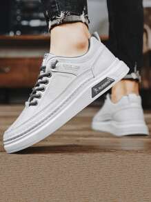 Men's New Leather Sneakers, Outdoor Thick Sole Wear-Resistant Breathable Casual Flat Shoes, Versatile Sports Leisure Shoes, Suitable For All Seasons - White - View 4