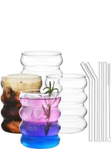 1/4 件 14 盎司厚冰咖啡玻璃杯套装，冷萃拿铁杯，鸡尾酒杯，啤酒杯，非常适合盛放水、苏打水、茶、礼物 - 圈圈杯 - 查看 15