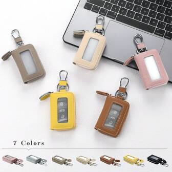 1 stuk Smart Key Case, PU sleutelhanger, mannen/vrouwen Smart Key Pouch, Flip Cover Sleutelhanger, leren sleutel portemonnee, Smart Key, Autosleutel tas, Sleutelbeschermer, Schattige getextureerde leren karabijnhaak met sleutelhanger