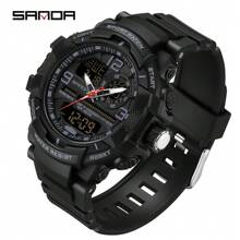 SANDA SANDA Men Watch Digital Quartz Dual Time Military Sport Wristwatch Top Brand Luxury Original Multifunction Alarm Date Week Stopwatch Waterproof Male Electronic Clock Gift 6130