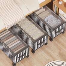 Scatola da sotto il letto con ruote e coperchio antipolvere trasparente, grande capacità per coperte, biancheria da letto, vestiti e forniture scolastiche/per insegnanti, decorazioni per festival, decorazioni per camera da letto, decorazioni per la casa, decorazioni per stanze, organizer per vestiti, pantaloni, scarpe, jeans, stivali, gonne, maglie bianche da donna, pantaloni neri da donna, abbigliamento invernale da donna, abiti