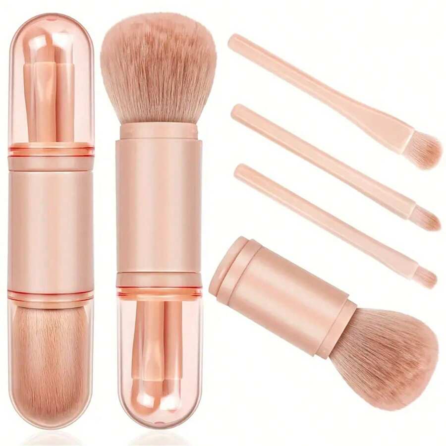 4pcs Travel Makeup Brush Set: 4-In-1 Mini Cute Makeup Brushes, Retractable Foundation Blush Powder Eyeshadow Brushes, Makeup Tools For Women,Brush Set,Makeup Brush Kit,Make Up Brush Set,Make Up Set Complete,Makeup Brush Set,Complete Makeup Kit,Brush Kit,Brushes Makeup Set,Makeup Gift Set - Pink - View 1