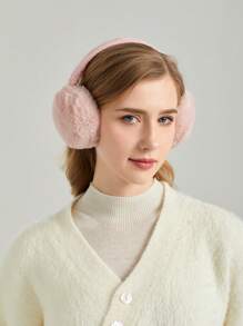 1 件纯色可折叠毛绒汉堡耳套 - 粉色 - 查看 3