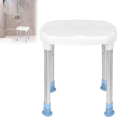 VA-Cerulean White Shower Chair With Non-Slip Foot Pads, Shower Stool, Bath Stool Load Capacity Up To 150kg Height Adjustable, Bath Chair For Seniors, Pregnant Women