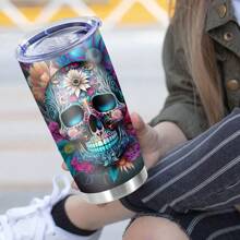1 pieza de Vaso de acero inoxidable de 20 onzas, taza de café aislada, taza con temática de calavera impresa, botella de agua deportiva y al aire libre con tapa a prueba de fugas, apta para el hogar, fiestas, regalos, regalos festivos para familiares y amigos, regreso a la escuela